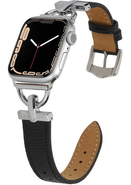 Watch 2 3 4 5 6 7 8 9 Se 38 40 41MM Uyumlu Agena Deri Kordon Silver Black