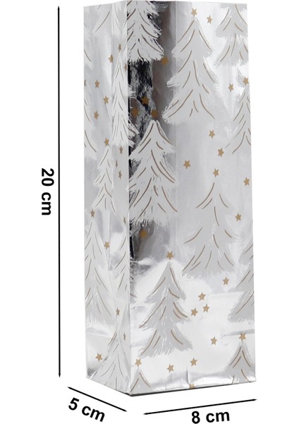 Yılbaşı Temalı Metalik Gümüş Kese Kağıdı 8X20X5 cm 10 Adet Model:19 fırsatları