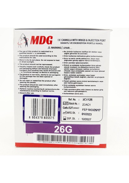 Mor Portlu Intraket, Anjiokat (Branül, I.V. Kanül) 26G 100'lü fırsatları