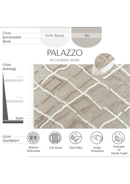 Palazzo 03 Bej Beyaz Bukle Salon Halısı Hav Vermez Mutfak Halısı Çocuk Odası Halısı Koridor Kesme Yolluk