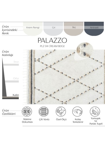 Palazzo 04 Krem Bej Bukle Salon Halısı Hav Vermez Mutfak Halısı Çocuk Odası Halısı Koridor Kesme Yolluk