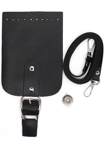 Tokalı Kapaklı Telefon Çanta Seti Siyah - Gümüş