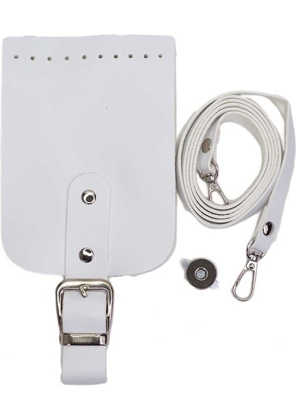 Tokalı Kapaklı Telefon Çanta Seti Beyaz - Gümüş