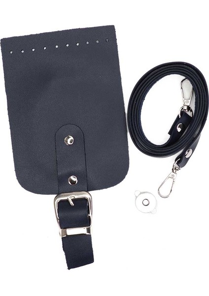 Tokalı Kapaklı Telefon Çanta Seti Lacivert - Gümüş