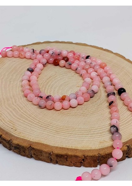 Pembe Siyah Alacalı Opal Taşı Dizi 6mm