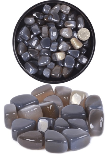 Sertifikalı Ham Tamburlanmış Doğal Gri Akik Taşı Kütle Parça