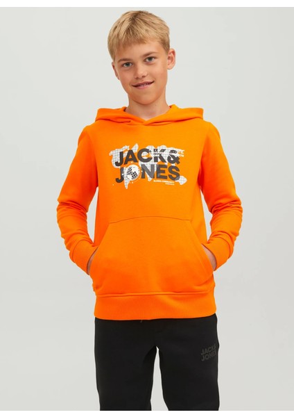 Jack & Jones Baskılı Erkek Çocuk Turuncu Sweatshırt Jcodust Sweat Hood Sn Jnr