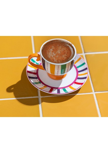 Exotic Strip New Bone China 2'li Kahve Fincan Takımı 100 ml Renkli