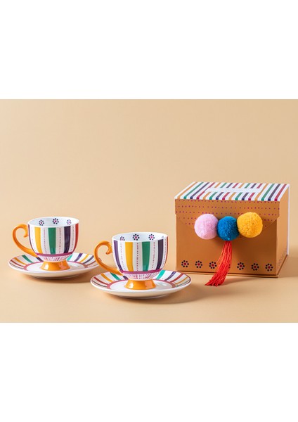 Exotic Strip New Bone China 2'li Kahve Fincan Takımı 100 ml Renkli modelleri