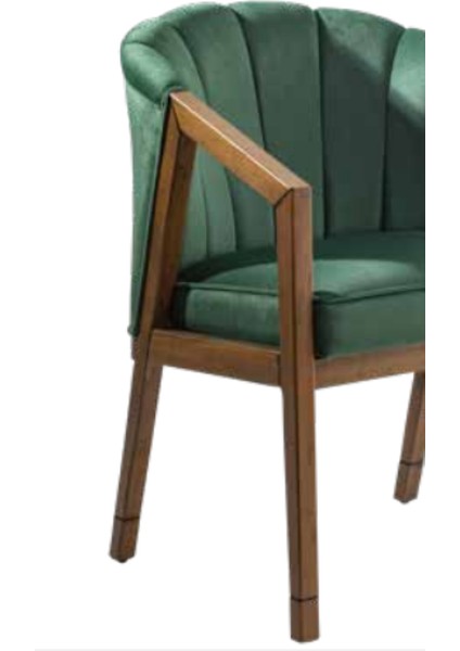 Sandalye Zus158 Midye Model Tam Kolçak Kayın Ayak Ceviz Boya Baby Face Kumaş Yeşil El Yapım indirimleri