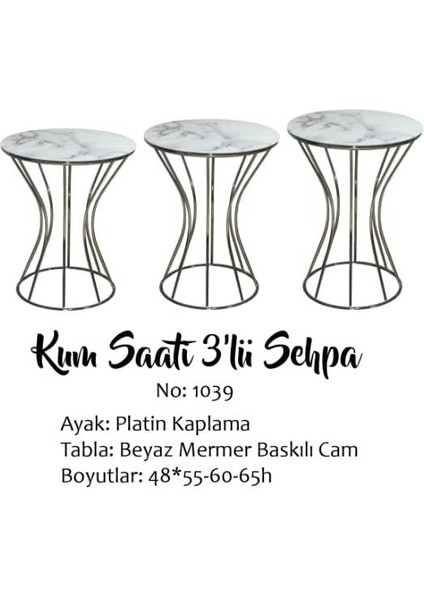 Brc Zigon Kum Saat Model Beyaz Mermer Temper Cam Metal Çelik Platin Renk El Yapım