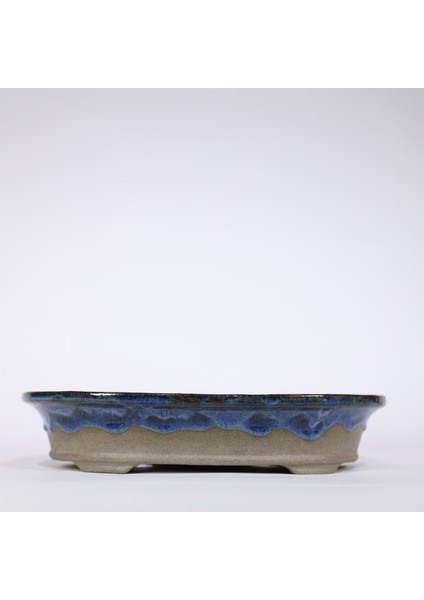 Sırlı Oval Bonsai Saksısı No.6 Mavi Akıtmalı (32 Cm)