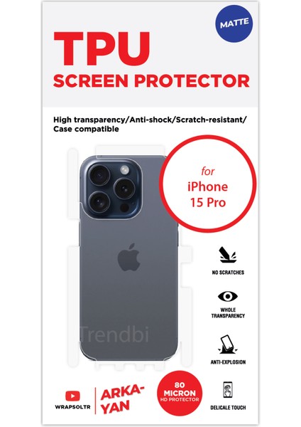iPhone 15 Pro Mat Arka ve Yan Koruyucu Tpu Film fiyatları