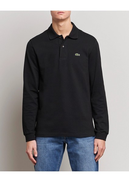 Erkek Siyah Polo Yaka Uzun Kollu Sweatshirt