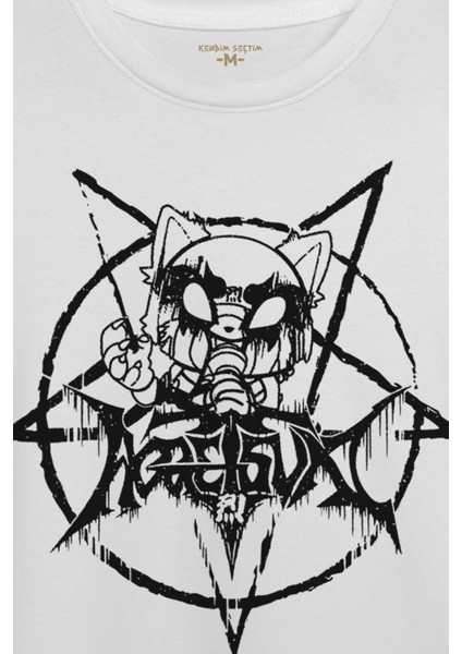 Beyaz Unisex Aggretsuko Agresif Retsuko Gotik Japon Anime Manga Metal Gothic Baskılı T-Shirt fiyatları