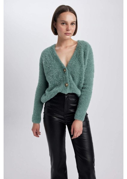 Oversize Fit V Yaka Triko Hırka K7886AZ23WN