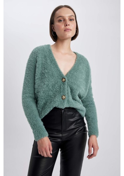 Oversize Fit V Yaka Triko Hırka K7886AZ23WN fırsatları