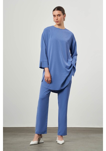 Desen Dokulu Cepli Indigo Tunik