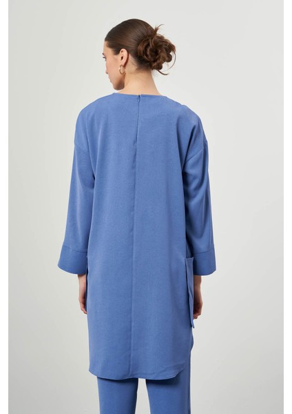 Desen Dokulu Cepli Indigo Tunik fırsatları