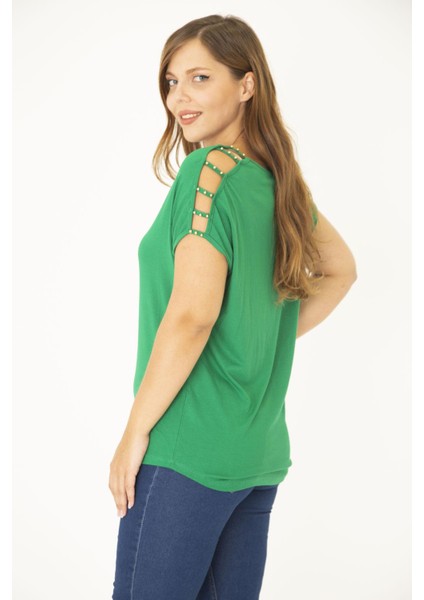 Kadın Bej Omuz Dekolteli İnci Detaylı Viskon Tunik 65N15453 modelleri