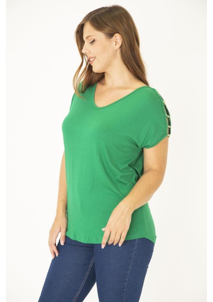 Kadın Bej Omuz Dekolteli İnci Detaylı Viskon Tunik 65N15453 fırsatları