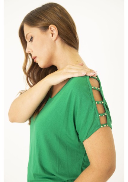 Kadın Bej Omuz Dekolteli İnci Detaylı Viskon Tunik 65N15453 indirimleri