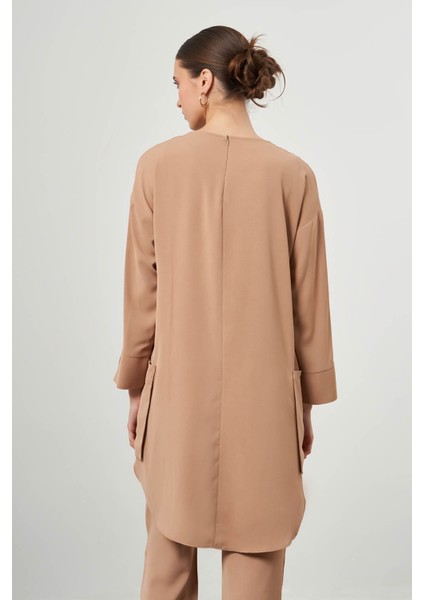 Desen Dokulu Cepli Taba Tunik