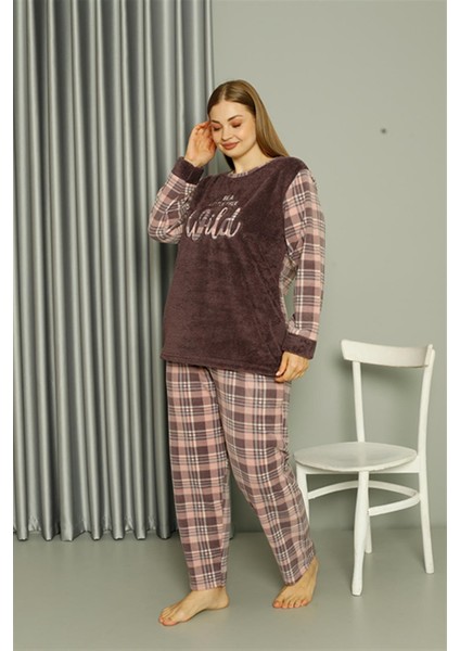 Welsoft Polar Kadın Büyük Beden Vizon Pijama Takımı 808040