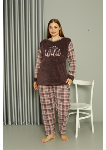 Welsoft Polar Kadın Büyük Beden Vizon Pijama Takımı 808040