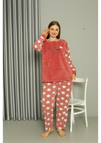 Welsoft Polar Kadın Büyük Beden Pudra Pijama Takımı 808042