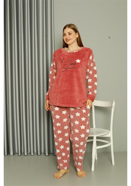 Welsoft Polar Kadın Büyük Beden Pudra Pijama Takımı 808042 modelleri