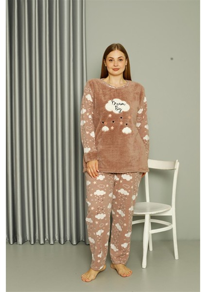 Welsoft Polar Kadın Büyük Beden Sütlü Kahve Pijama Takımı 808044