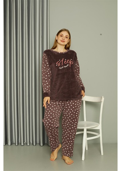 Welsoft Polar Kadın Büyük Beden Vizon Pijama Takımı 808046