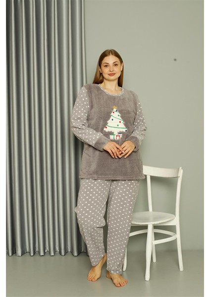 Welsoft Polar Kadın Büyük Beden Gri Pijama Takımı 808048