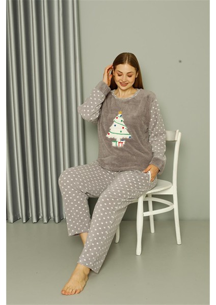 Welsoft Polar Kadın Büyük Beden Gri Pijama Takımı 808048