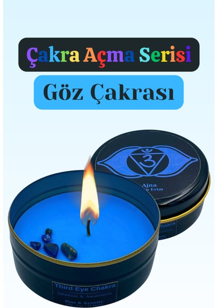 3. Göz Çakrası Meditasyon Mumu: Lapis Lazüli Taşı ve Çam Ağacı Kokusuyla El Yapımı Doğal Soya Mumu