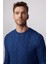 Slim Fit Bisiklet Yaka Desenli Lacivert Erkek Kazak 3