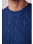 Slim Fit Bisiklet Yaka Desenli Lacivert Erkek Kazak 4