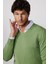 Slim Fit V Yaka Pamuklu Yeşil Erkek Kazak 1