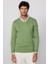 Slim Fit V Yaka Pamuklu Yeşil Erkek Kazak 2