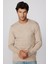 Slim Fit Bisiklet Yaka Desenli Taş Erkek Kazak 2