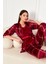 Bordo Ekose Soft Kadife Truvakar Kol Ip Askılı Pantolon 3lü Pijama Takım 1