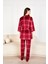 Bordo Ekose Soft Kadife Truvakar Kol Ip Askılı Pantolon 3lü Pijama Takım 4