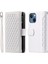 Apple iPhone 13 Telefon Kılıfı Için Cüzdan Rhombus Doku Kılıfı 6.1 Inç Zipper Cep Pu Deri Deri Telefon Stand Kapağı Bilek Kayış-Beyaz (Yurt Dışından) 1