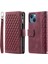 Apple iPhone 13 Telefon Kılıfı Için Cüzdan Rhombus Doku Kılıfı 6.1 Inç Zipper Cep Pu Deri Deri Telefon Stand Kapağı Bilek Kayış-Dark Kırmızı (Yurt Dışından) 1