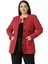 Büyük Beden Cepli Yakasız Simli Şanel Kırmızı Astarlı Ceket 2