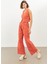 Kiremit Keten Yüksek Bel Wide Leg Pantolon 3