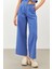 Mavi Keten Yüksek Bel Wide Leg Pantolon 2