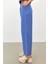 Mavi Keten Yüksek Bel Wide Leg Pantolon 5
