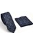 Füme Gri Kırcıl Lacivert Dokuma Kumaş Mendilli Slim Fit Kravat SDK230919 2